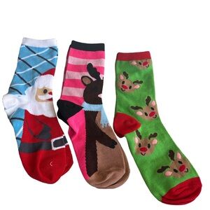 Festive Christmas Socks Set Santa and Reindeer, (3 for $12 item)